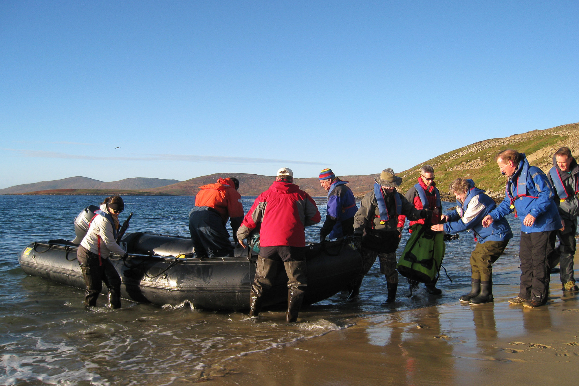 zodiac landing on New Island, Falklands